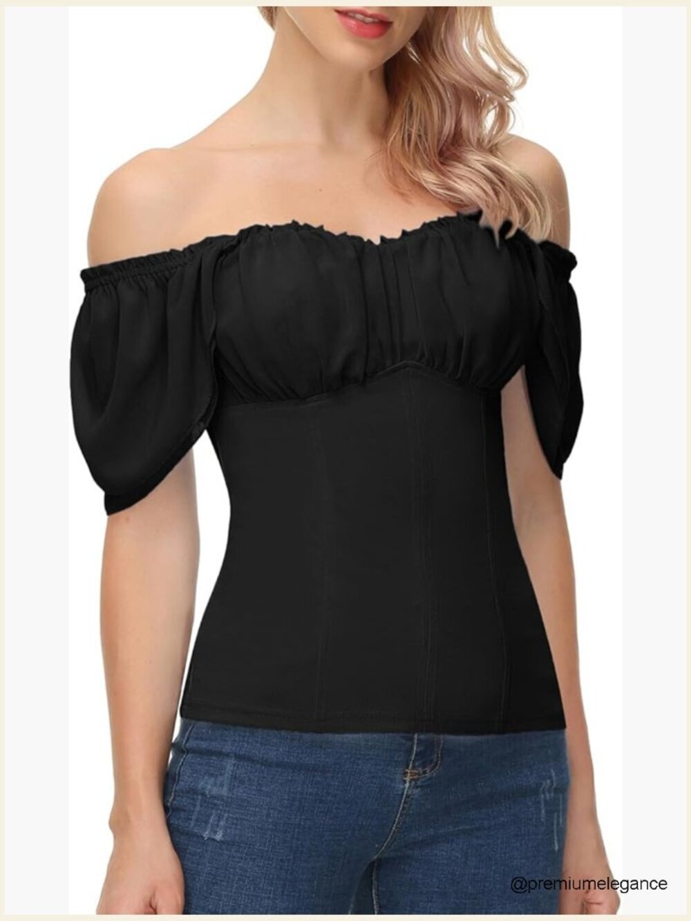Off Shoulder Square Neck Peasant Blouse Short Sleeve Ruffled Top